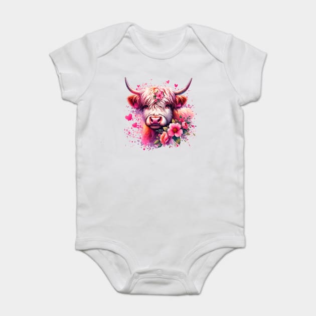Valentine's Highland Cow Baby Bodysuit by HolidayBug
